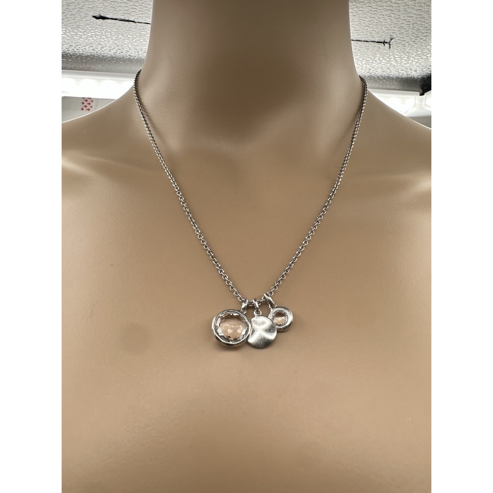 Ippolita Sterling Silver 925 Three Charm Crystal Chain Necklace 16"+2"